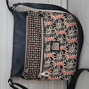 Relic Canvas Cross Body Bag Pink And Black Floral Design. Clean Good Condition.